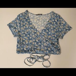 Shein cropped blouse, floral/blue, size large